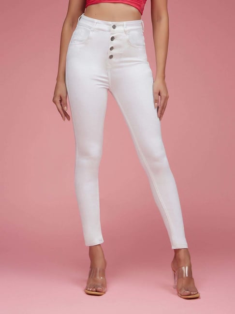 Miss Chase White Skinny Fit High Rise Clean Look Stretchable Regular Length Bleached Denim Jeans-picture-43