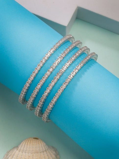 NVR Silver-Plated Cubic Zirconia Stone Studded Bangles Set of 4-picture-29