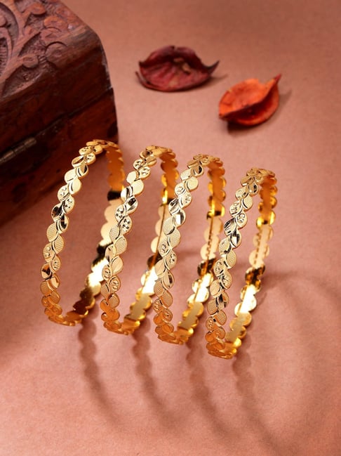 NVR Gold-Plated Leaf Shaped Traditional Bangles Set of 4-picture-40