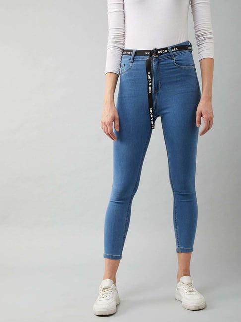 Miss Chase Blue Cotton Skinny Fit Cropped High Rise Stretchable Denim Jeans-picture-22