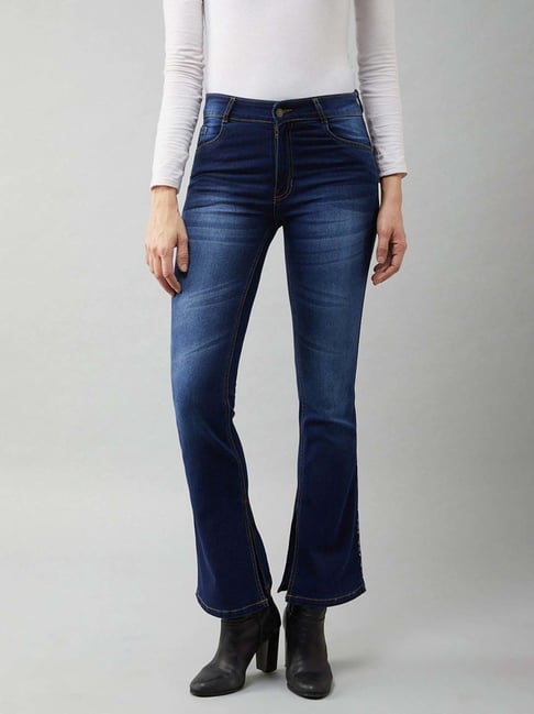 Miss Chase Blue Cotton Bootcut Fit & Flared Mid Rise Regular Length Stretchable Denim Jeans-picture-30