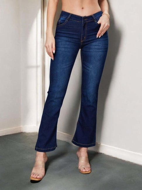 Miss Chase Blue Bootcut Mid Rise Regular Length Denim Stretchable Jeans-picture-43