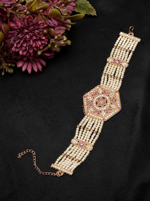 NVR Gold-Plated Cubic Zirconia Stone Studded Choker Necklace for Women