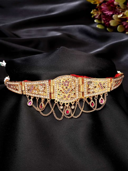 NVR Gold-Plated Cubic Zirconia Stone Studded Rajputi Choker Necklace for Women