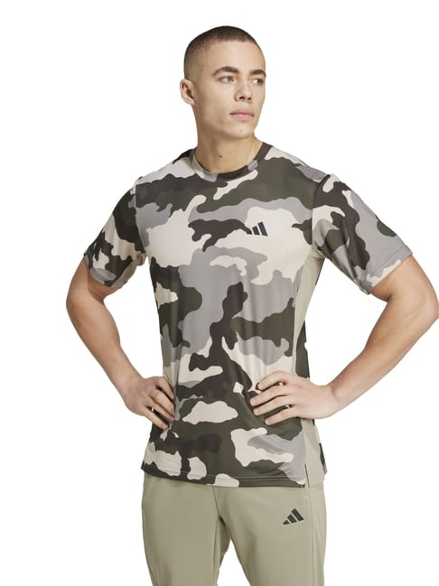 Adidas Green Regular Fit Camouflage Sports T-Shirt-picture-30
