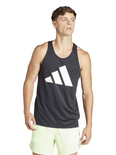Adidas Black Slim Fit Logo Printed Gym Vest-image-15