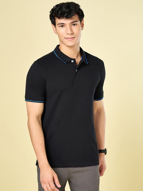 Byford By Pantaloons Black Cotton Slim Fit Polo T-Shirt