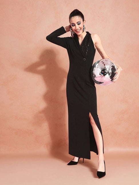 Miss Chase Black Asymmetric Sequined Maxi Dress-picture-39