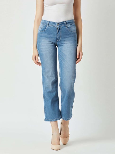 Miss Chase Light Blue Wide Leg Fit Mid Rise Regular Length Stretchable Denim Jeans-picture-24