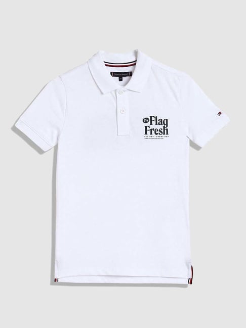 TOMMY HILFIGER Boys White Cotton Printed Polo