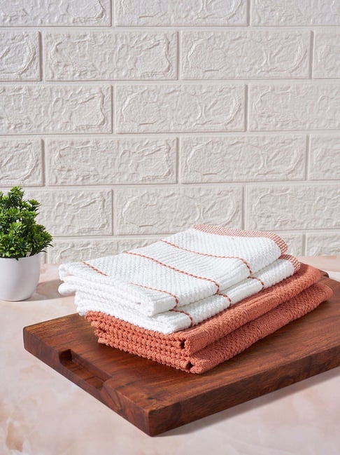 Living Scapes by Pantaloons Rust & White Cotton 120 GSM Kitchen Towels - Set of 4-picture-30