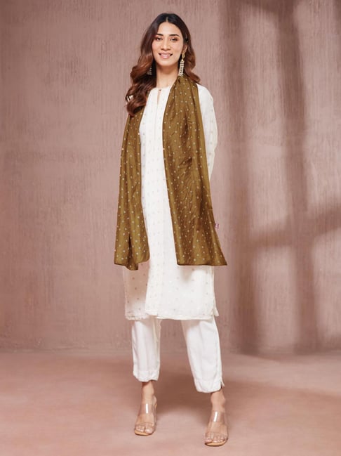 Fabindia Green Silk Tie - Dye Stole-picture-20