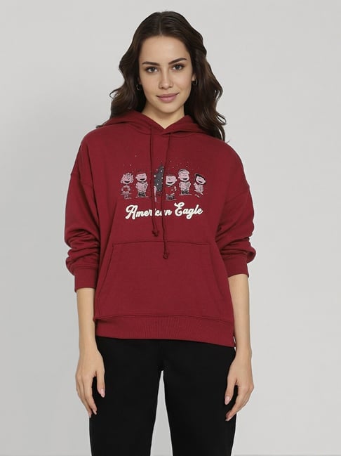 American Eagle Maroon Graphic Hoodie-image-19