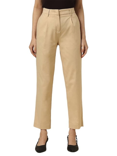 Allen Solly Beige Solid Formal Trousers-picture-39