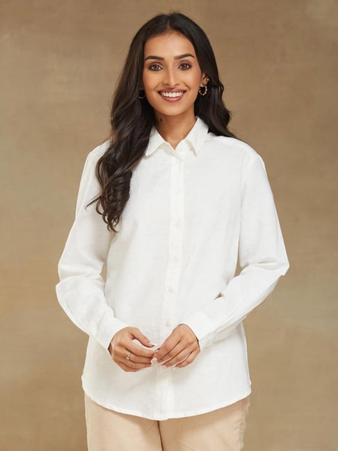 Fabindia White Cotton Linen Regular Fit Shirt-picture-41