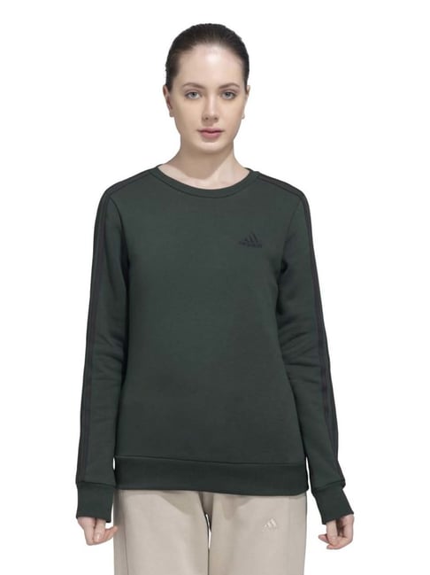ADIDAS Green Cotton Plain Sports Sweatshirt