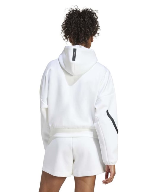 ADIDAS White Plain Sports Hoodie