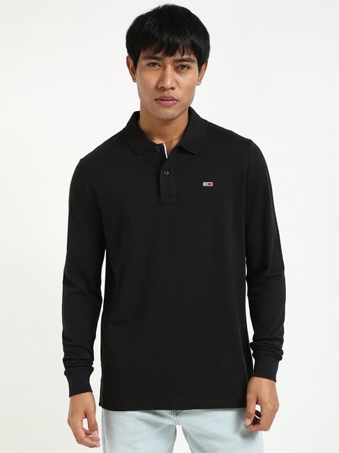 Tommy Hilfiger Black Cotton Slim Fit Polo T-Shirt