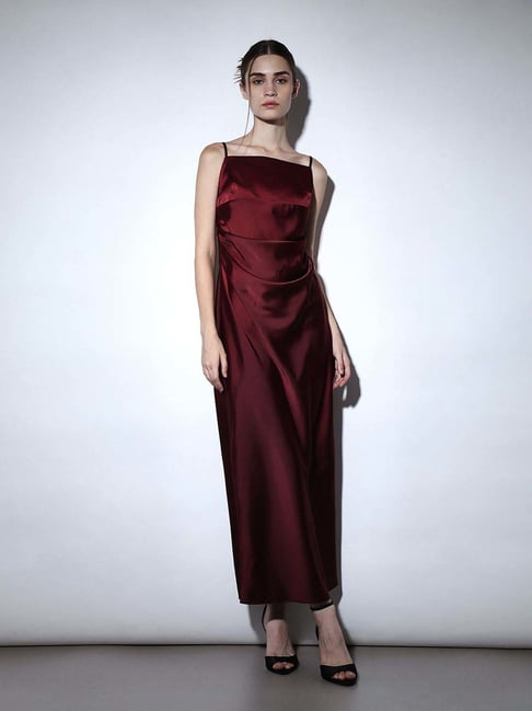 tata cliq luxury dresses Buy Only Maroon Satin Strappy Maxi Dress Online @ Tata CLiQ Luxury