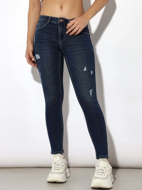 Only Dark Blue Distressed Skinny Jeans