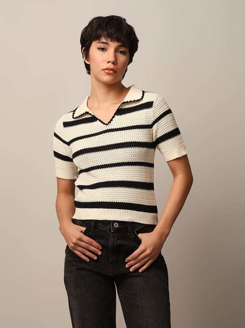 Only Beige Fine Knit Polo T-Shirt