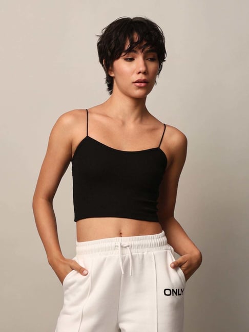 Buy Only Black Ribbed Bandeau Top Online Tata CLiQ Luxury