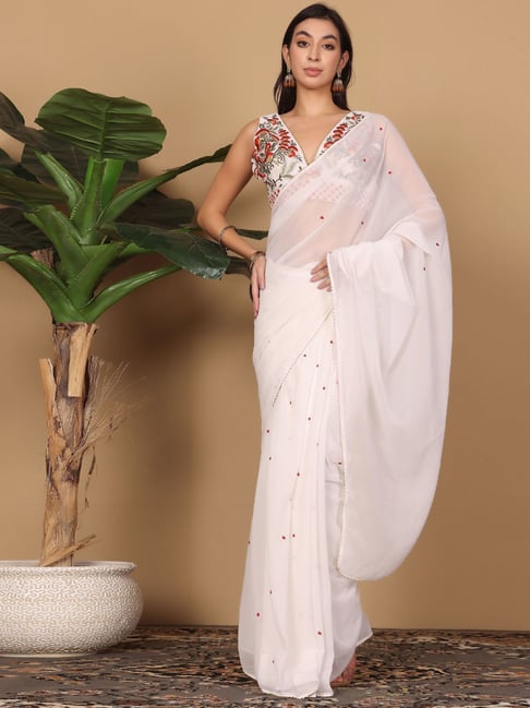 Kaanchie Nanggia White Cotton Regular Fit Embroidered Saree-picture-33