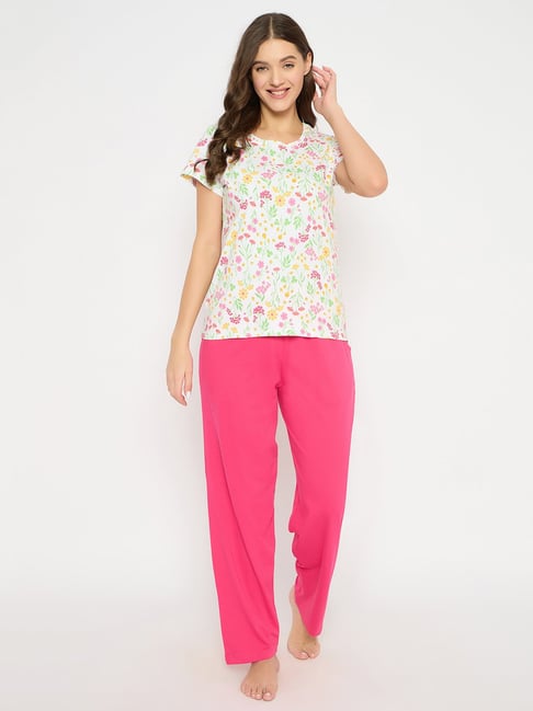 Buy Clovia White Cotton Comfort fit Floral Sleepwear Robes for