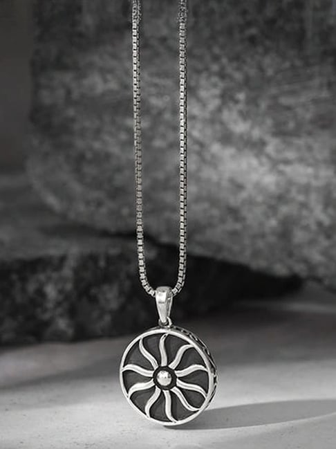 GIVA 925 Silver Oxidized Sunshine Pendant With Box Chain-picture-32
