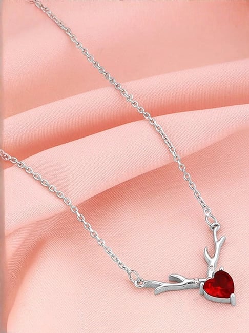 GIVA 925 Silver Deer Heart Red Necklace