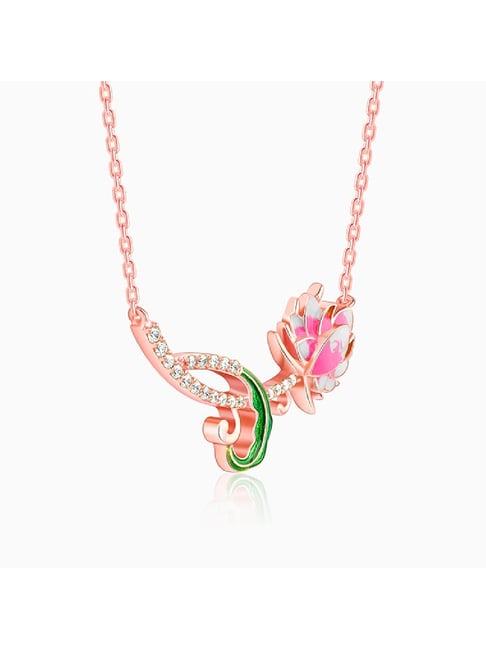 Buy GIVA 925 Silver Rose Gold Brilliant Brahma Kamal Necklace