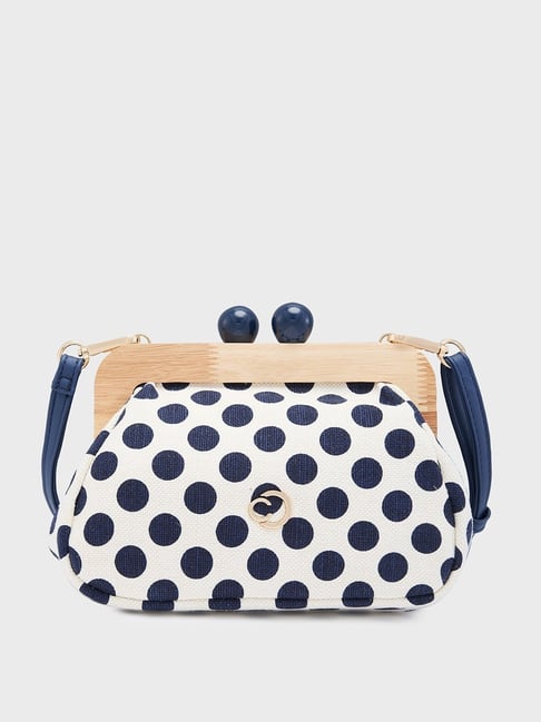 Caprese Blue White Printed Medium Clutch