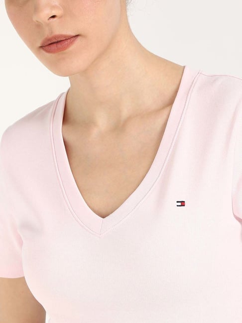 Tommy Hilfiger Light Pink Cotton Slim Fit T-Shirt