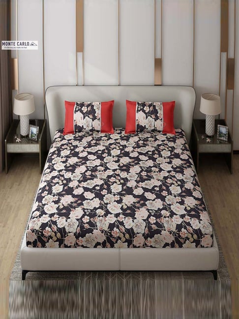 Monte Carlo Vibrant Black Polyester 130 TC Queen Bedsheet with 2 Pillow Covers-image-7