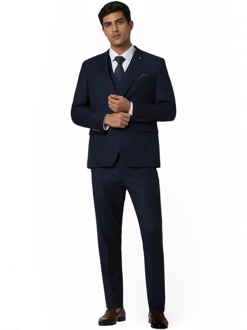 Van Heusen Navy Slim Fit Checks Four Piece Suit