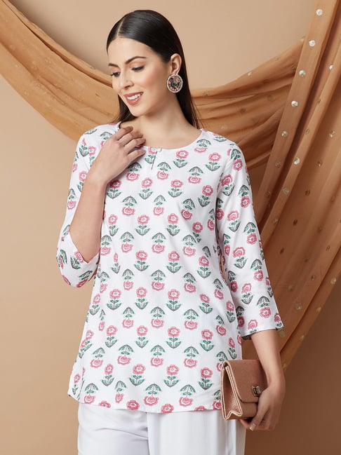 Melange by Lifestyle Pink Rayon Regular Fit Floral Kurti-picture-27