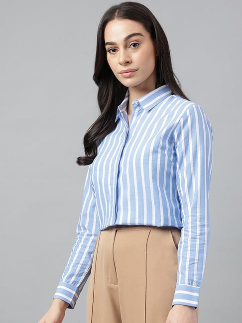 Hancock Blue & White Relaxed Candy Striped Formal Shirt-picture-34