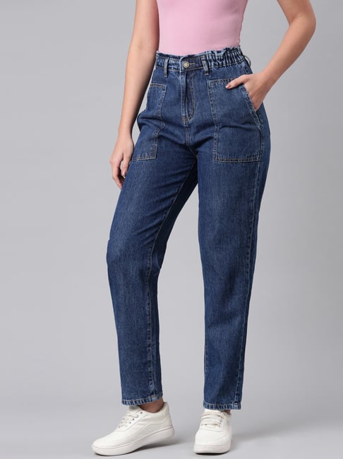 Zheia Blue Cotton Comfort Fit Jeans