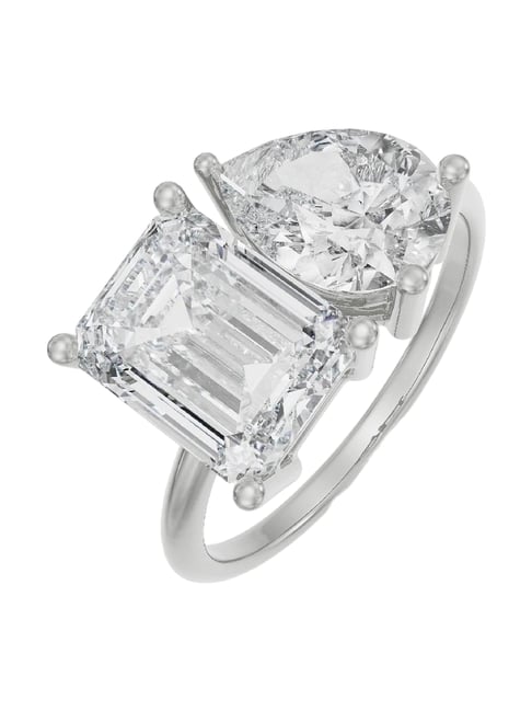 Emori 14k White Gold & Diamond Emerald and Pear Ring-picture-14