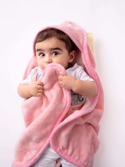 Haus Kinder Pink Polyester 450 GSM Baby Hooded Blanket