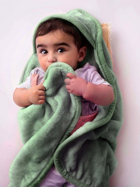 Haus & Kinder Green Polyester 450 GSM Baby Hooded Blanket