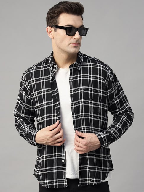 Hancock Black Cotton Slim Fit Checks Shirt-picture-13