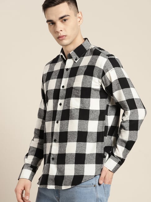 Hancock Black & White Cotton Slim Fit Checks Shirt-picture-10