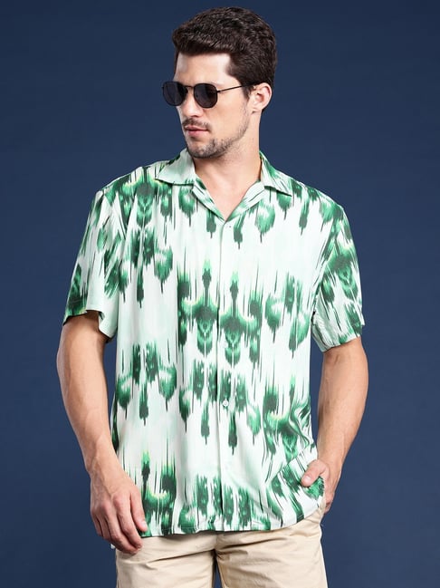 Hancock Beige & Green Relaxed Fit Printed Shirt-picture-23