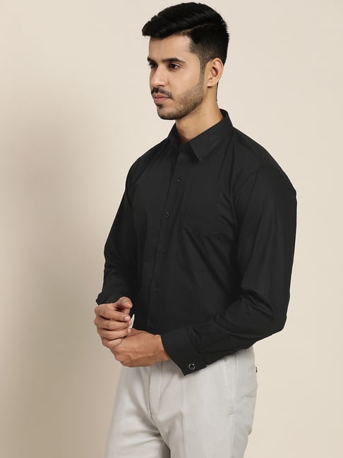 Hancock Black Cotton Slim Fit Shirt-picture-19