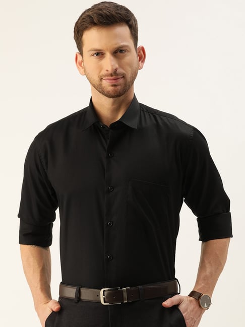 Hancock Black Cotton Slim Fit Shirt-picture-20