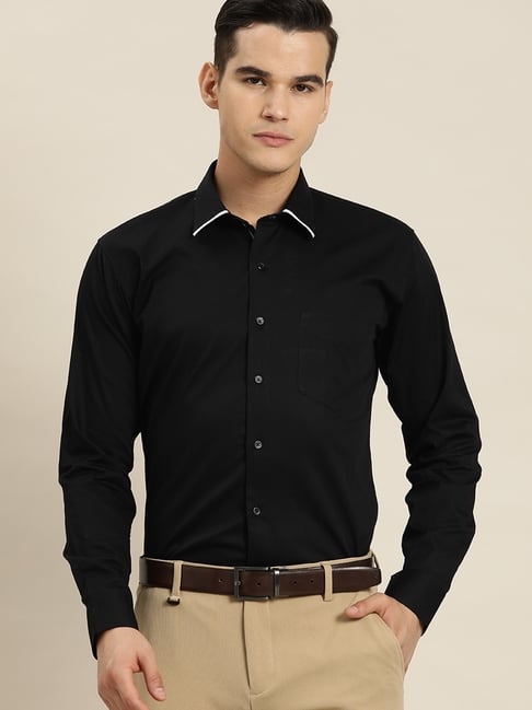 Hancock Black Cotton Slim Fit Shirt-picture-24