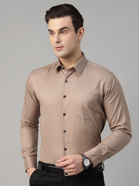 Hancock Camel Brown Cotton Slim Fit Shirt