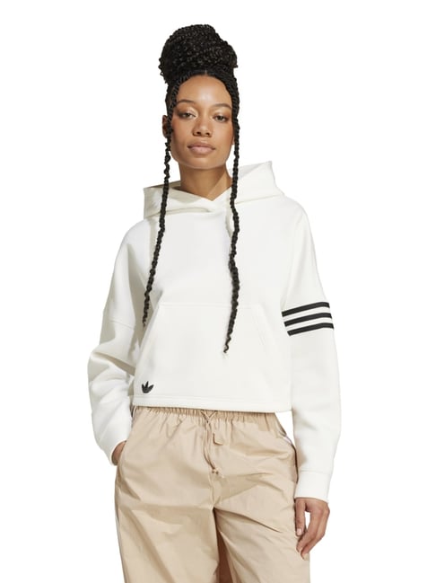 Adidas Originals White Loose Fit Sports Hoodie