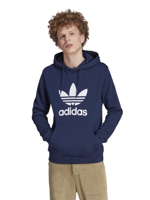 Adidas Originals Blue Regular Fit Logo Printed Sports Hoodie-picture-43
